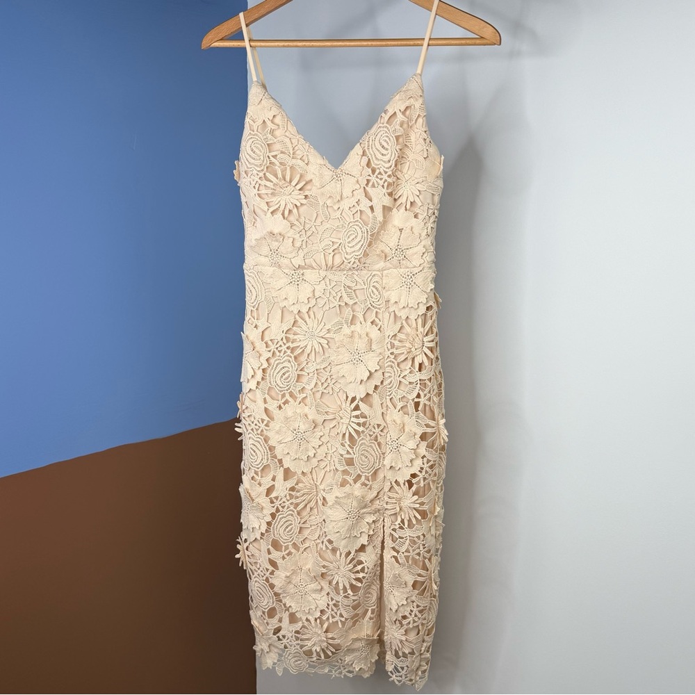 Lulu’s Steal Your Heart Cream Crochet Lace Midi Dress Size XS
